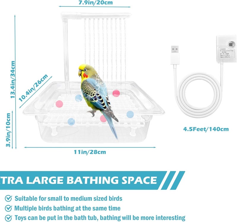 WEIYOONS Parrot Bathtub Pet Bird Bath for Cage Automatic Circulating Water Bird Shower Cockatiel African Grey Lovebird Budgies Small Medium Parakeets, Contains USB and Power Plug - Image 2